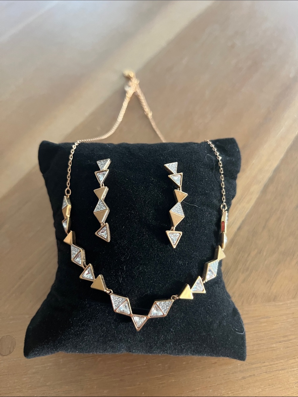 Swarovski Gold Triangle Crystal Necklace & Earrings Set